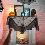 Halloween Decoration Bats Tablecloth Black Lace Spider Web Curtains for Lampshade Fireplace Halloween Party Decor Horror Props