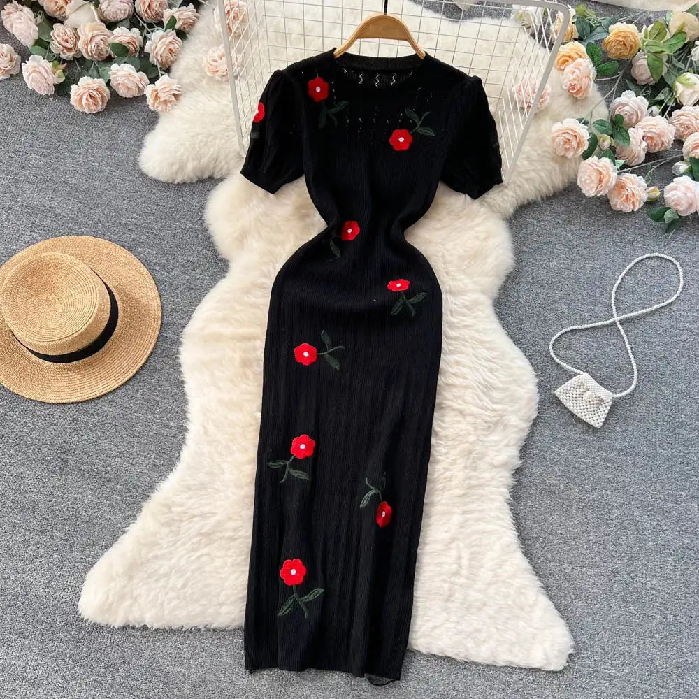 Crochet Dresses Knit Cut Out Dress Jurk Dames Beach Dresses for Women 2023 Short Sleevel Female Vestidos Mujer Maxi Long Dress