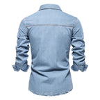 AIOPESON Brand New Mens 100% Cotton Denim Shirts Double Pocket Casual Cowboy Mens Shirts Long Sleeve Autumn Jeans Shirts for Men Lootquake LLC