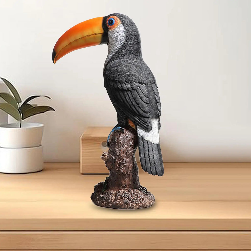 Toucan on Stump Statue Resin Ornament Lovely Hand Painted Waterproof Height 31cm Bird Model for Park Landscape Versatile Lootquake LLC