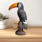 Toucan on Stump Statue Resin Ornament Lovely Hand Painted Waterproof Height 31cm Bird Model for Park Landscape Versatile Lootquake LLC