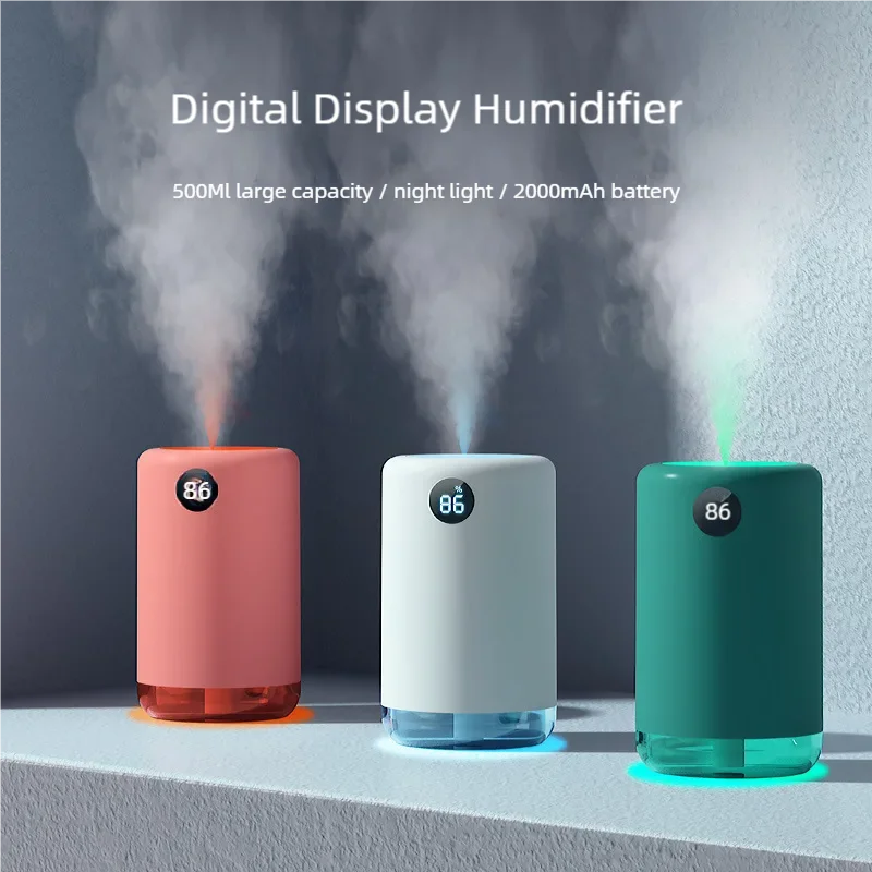 Home Table Wireless Ultrasonic Air Humidifier, Portable Mini Aroma Water Mist Diffuser, Battery Life Show, 500ml, 2000mAh Lootquake LLC