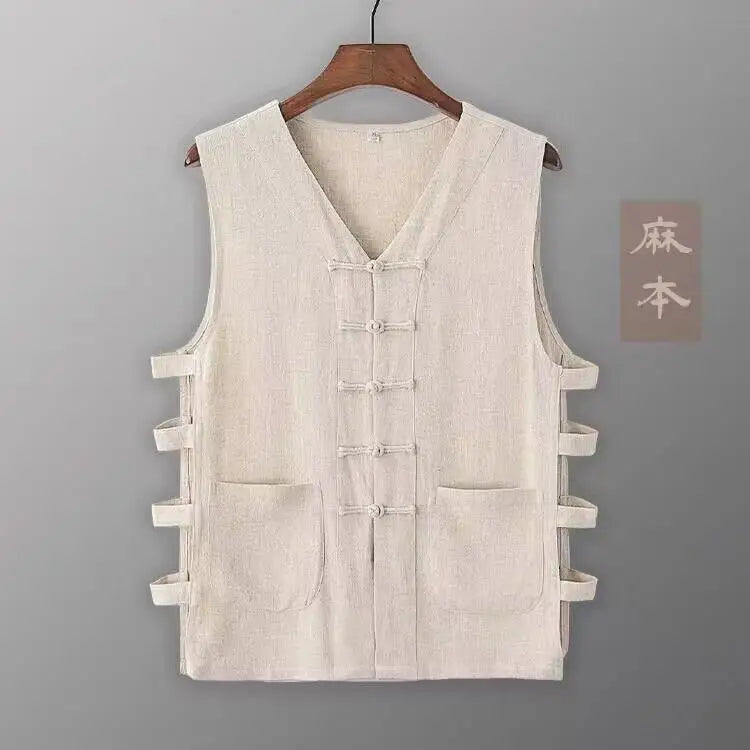 Vintage Vest Men Cotton Linen Shirt Kung Fu Vest Summer Tank Top Tang Suit Traditional Chinese Clothing Sleeveless Open Cardigan Lootquake LLC