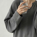 Men's Retro Loose Lazy Stylish Long Sleeve T-Shirt Casual O Neck Solid Exposed Clavicle Tops Breathable Basic Shirt 2025 New Lootquake LLC