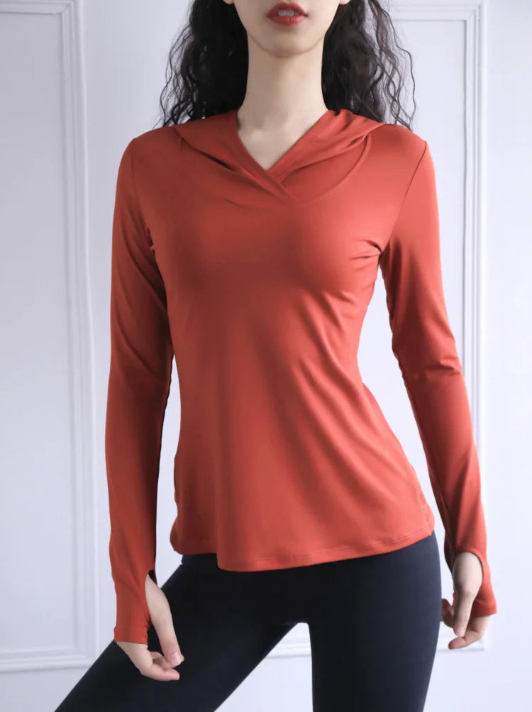 BreatheFit Women's Long Sleeve Yoga Hoodie Top THRIXINE