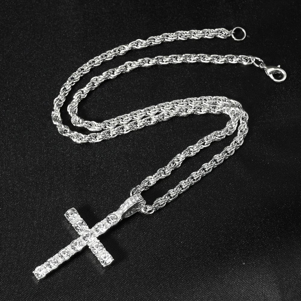 Hip Hop Cross Pendant Necklace Strap 4mm Zircon Tennis Chain Iced Out Sparkling Necklace Men Women Punk Jewelry Fashion Gift Lootquake LLC