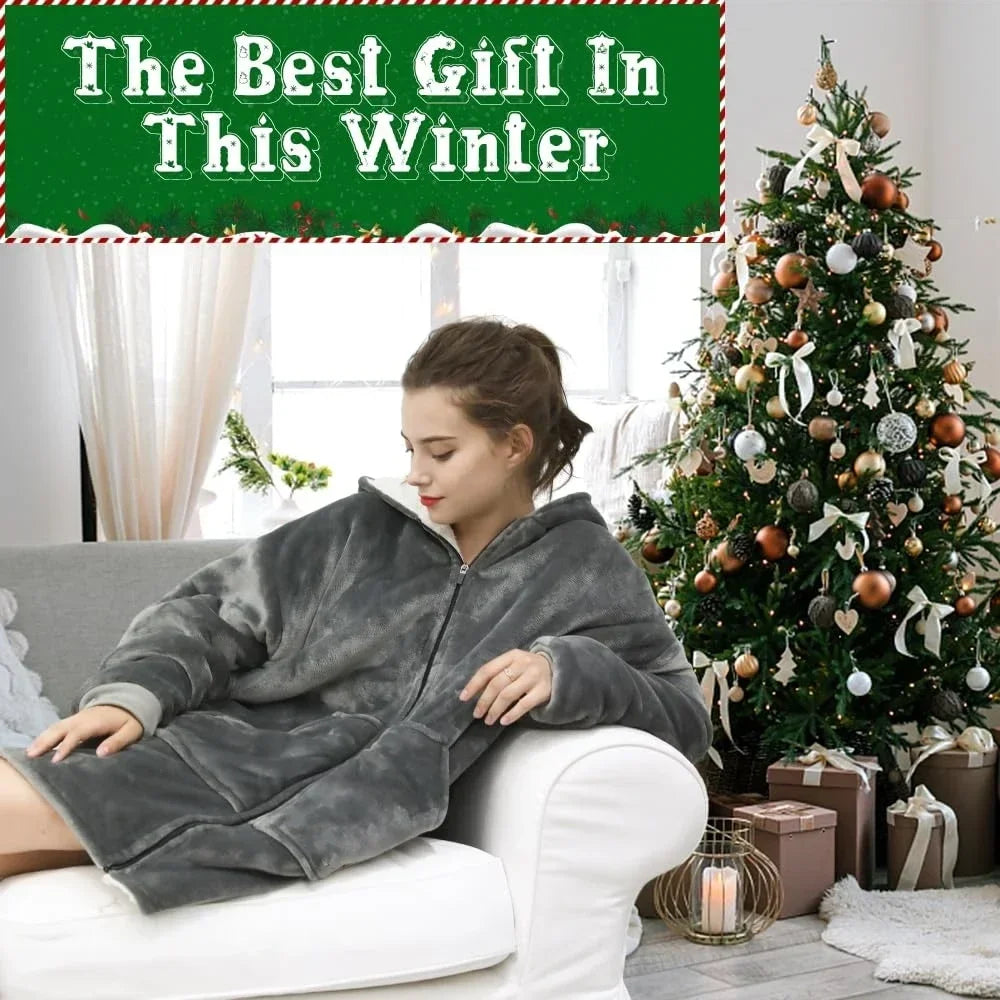 Hoodie Oversized Wearable Blanket Deep Pocket Comfy Sleeves Front Zipper Deluxe Fleece Sweatshirt Blanket Winter Blanket Lootquake LLC