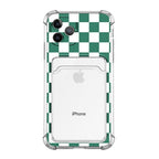 Glamorous Phone Case Shiny Transparent Card Holder Slim Soft Silicone Shockproof Case For iPhone 14 13 11 12 Pro Max 7 8 Plus Cute Green Checkerboard Clear Cover For iPhone X XR XS Shockproof Card Holder Phone Case Stevvex