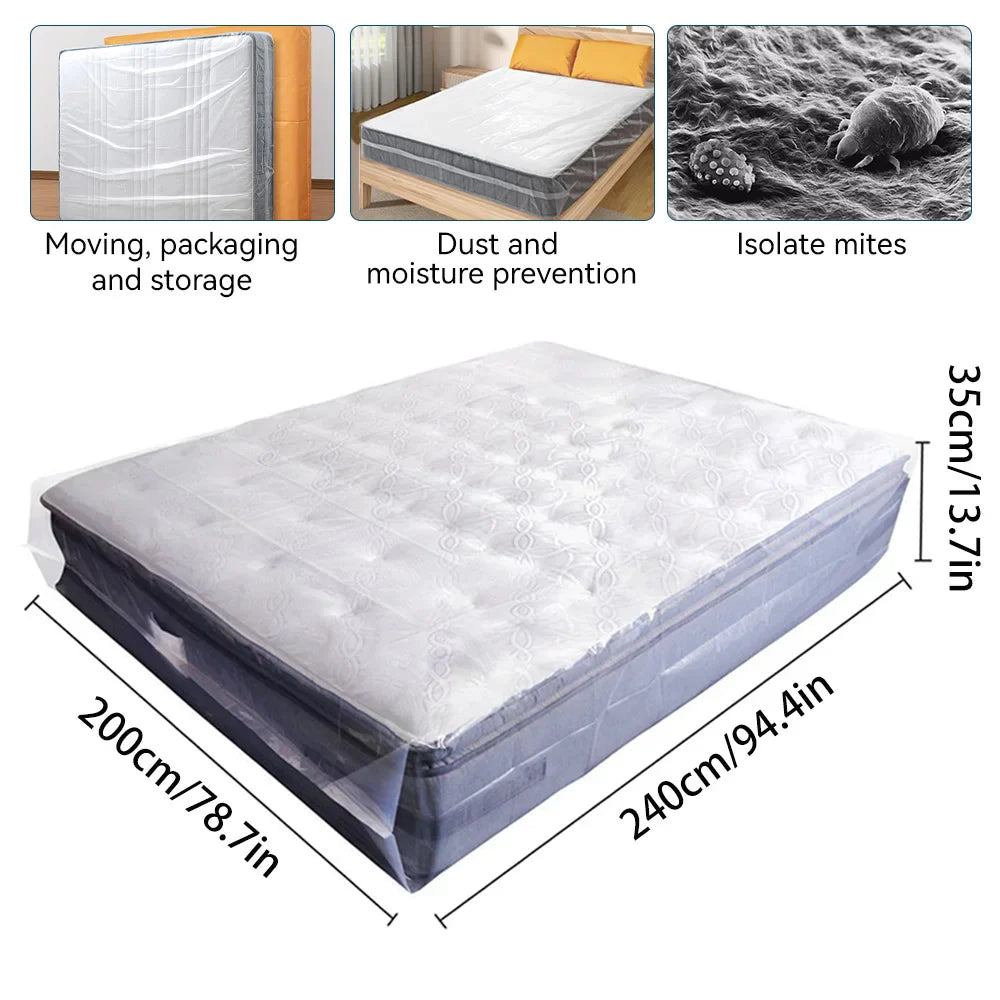 150/200x240x35cm Mattress Protector Packaging Bag Moisture-proof Dust Cover Thickness 0.08mm PE Transparent Moving Home Storage Lootquake LLC