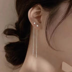 925 Silver Earring For Women Long Tassel Earrings Ear Line pendientes Fashion Zircon Star Drop Earrings