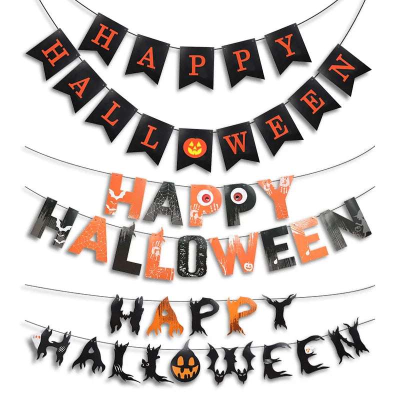 Halloween Party Paper Garland Bat Pumpkin Banner 2025 Happy Halloween Party Decoration for Home Trick or Treat Hanging Pendants Lootquake LLC