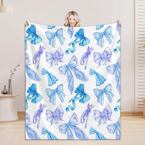 1PC Throw Blanket Blue Bow 3D Printed Soft Fuzzy Nap Blanket Bedspreads All Seasons Gifts For Girl Women Adult Flannel Blanket Lootquake LLC