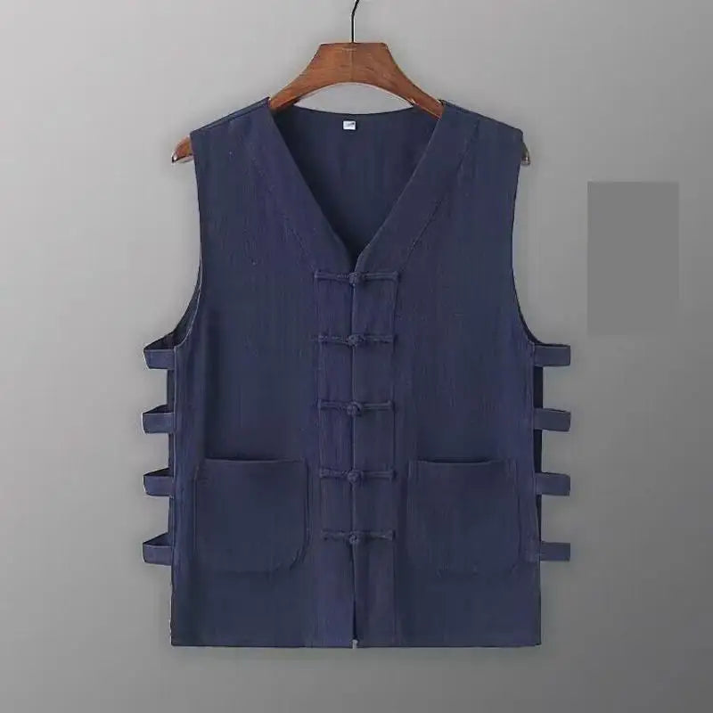 Vintage Vest Men Cotton Linen Shirt Kung Fu Vest Summer Tank Top Tang Suit Traditional Chinese Clothing Sleeveless Open Cardigan Lootquake LLC