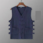 Vintage Vest Men Cotton Linen Shirt Kung Fu Vest Summer Tank Top Tang Suit Traditional Chinese Clothing Sleeveless Open Cardigan Lootquake LLC