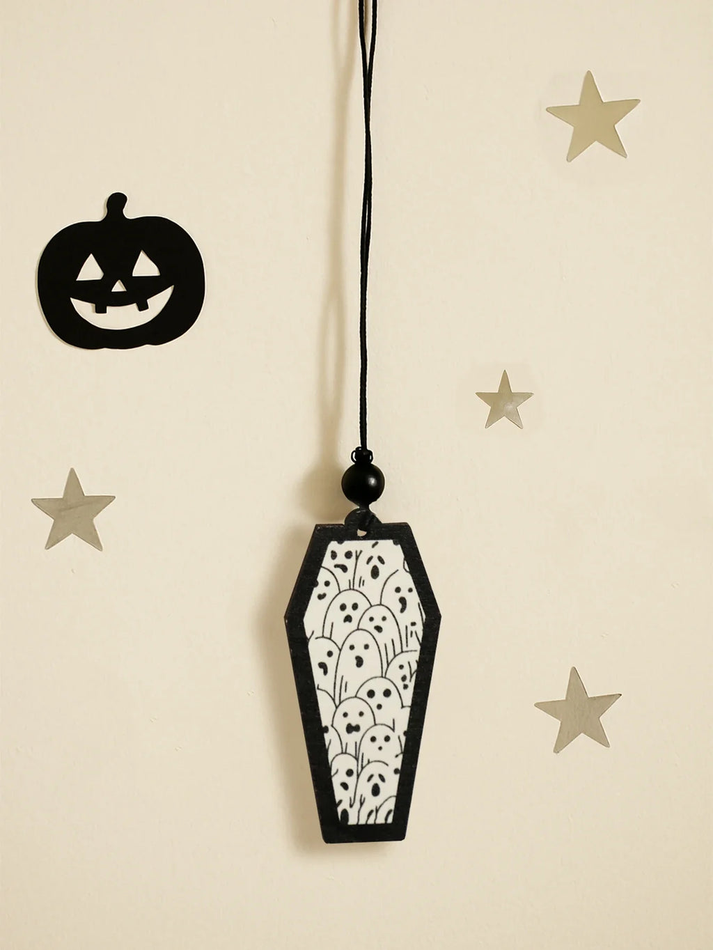 Halloween Wooden Coffin Hanging Decoration, Cute Ghost Decor Pendant, Car Rearview Mirror Ornament, Ideal Gift for Home & Party Lootquake LLC