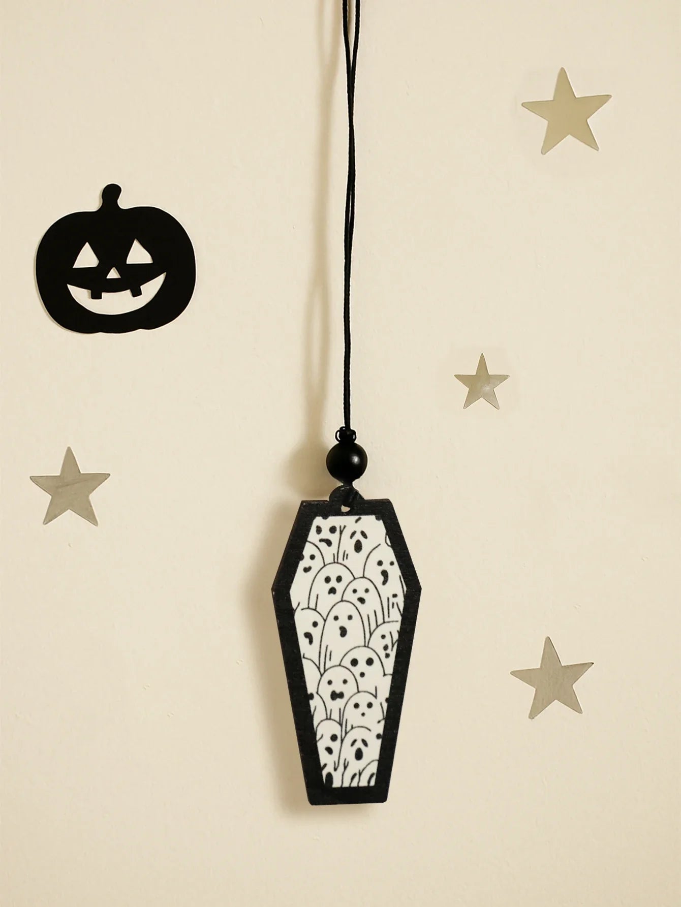 Halloween Wooden Coffin Hanging Decoration, Cute Ghost Decor Pendant, Car Rearview Mirror Ornament, Ideal Gift for Home & Party Lootquake LLC