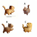 Cat Ornament Hand-carved Wooden Cat Statue Tiny Cute Cat Sculpture Miniature Creative Animal Figurine Desktop Lootquake LLC