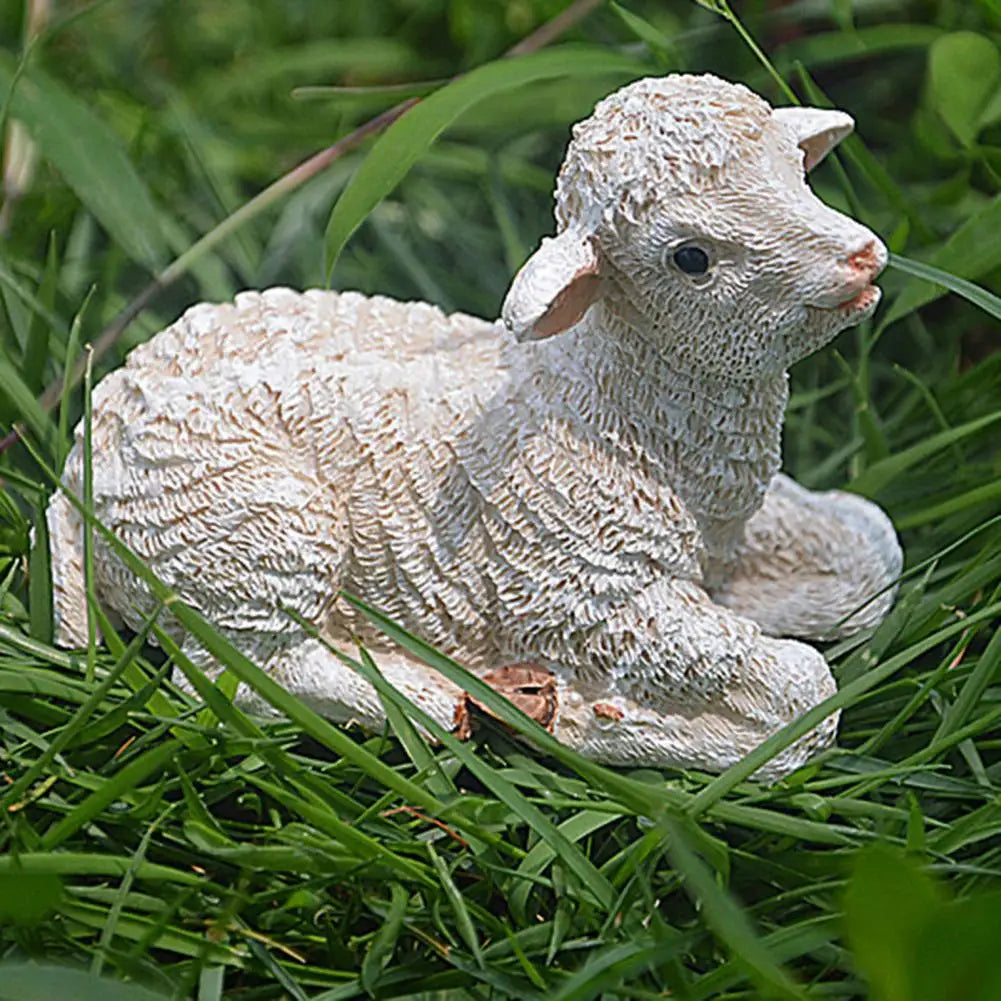 Sheep Sculpture  Cute Micro Landscape Sheep Sculpture  Synthetic Resin Animal Figurine Lootquake LLC