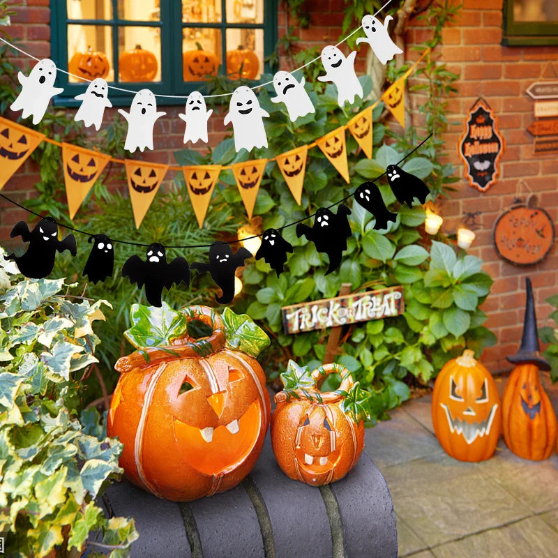 1set Halloween Decoration Banner Bunting Scary Spider Ghost Bat Hanging Garland Pull Flag Pendant For Halloween Party Home Decor Lootquake LLC