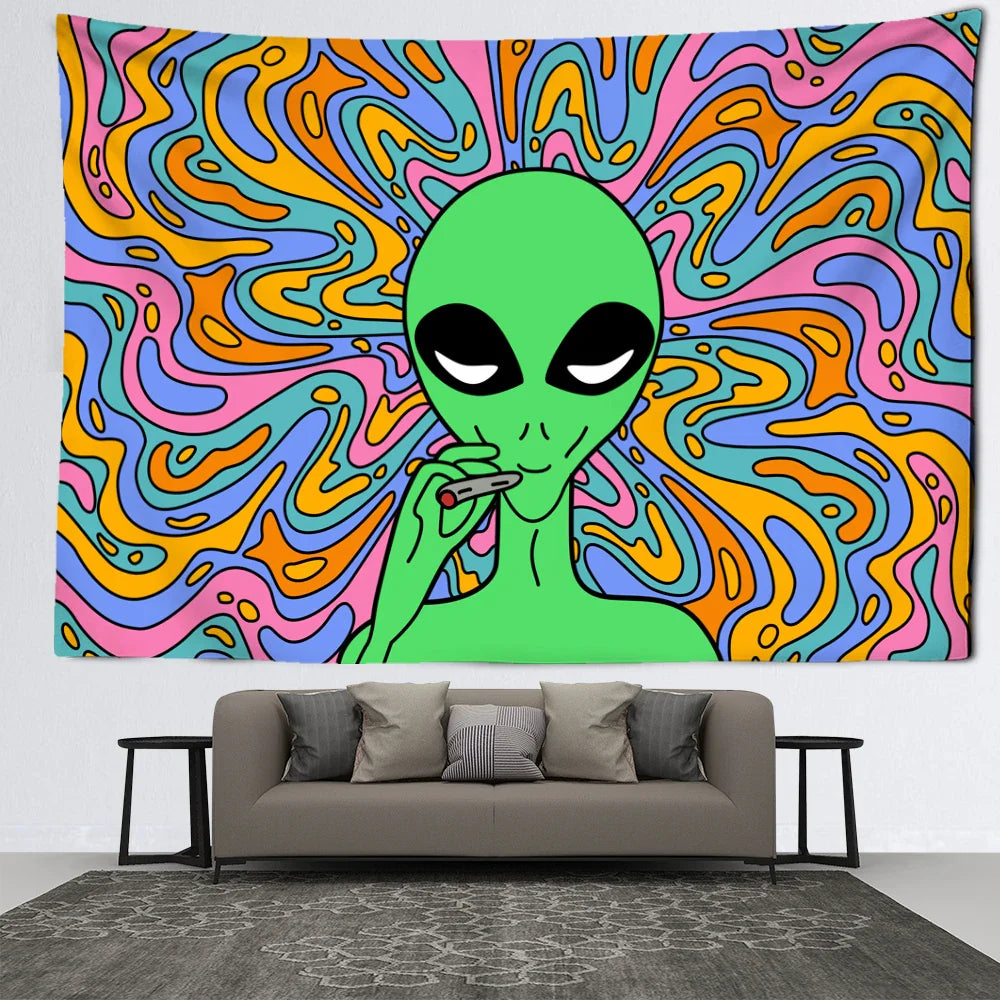 Psychedelic Vertigo Alien Tapestry Wall Hanging Abstract Hippie Tapies Witchcraft Mysterious Bohemian Dormitory Home Decor Lootquake LLC