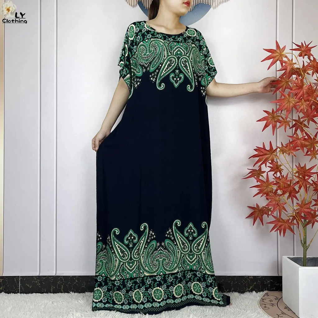 2024 Latest Muslim Sets Women Clothing Cotton Floral Loose Dashiki Long Dress African Abaya Dubai Traditional Islamic Clothing