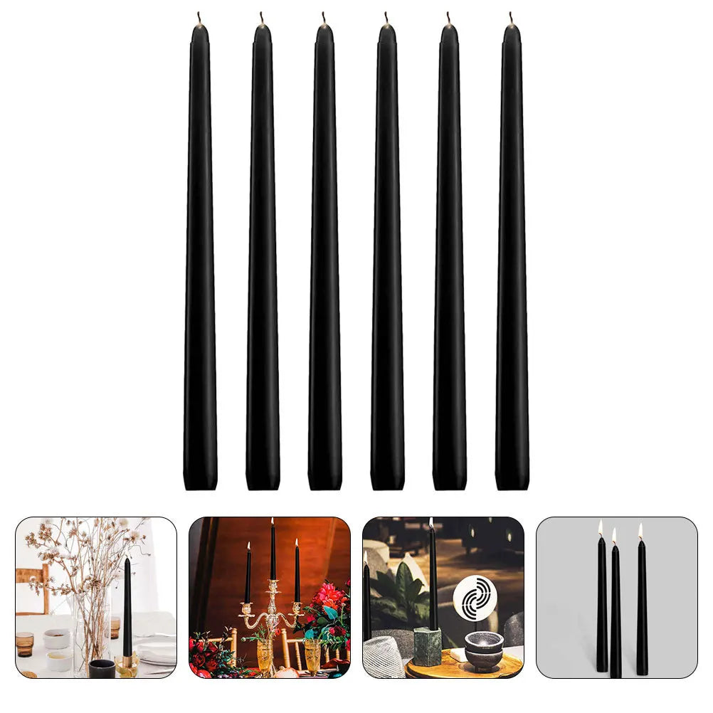 6Pcs Tall Taper Black Paraffin Wax Candles Wedding Dinner Party Use Unscented Home Decor Photography Props Lootquake LLC