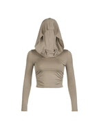 Autumn Slim Fit Hooded Crop Tee for Women THRIXINE