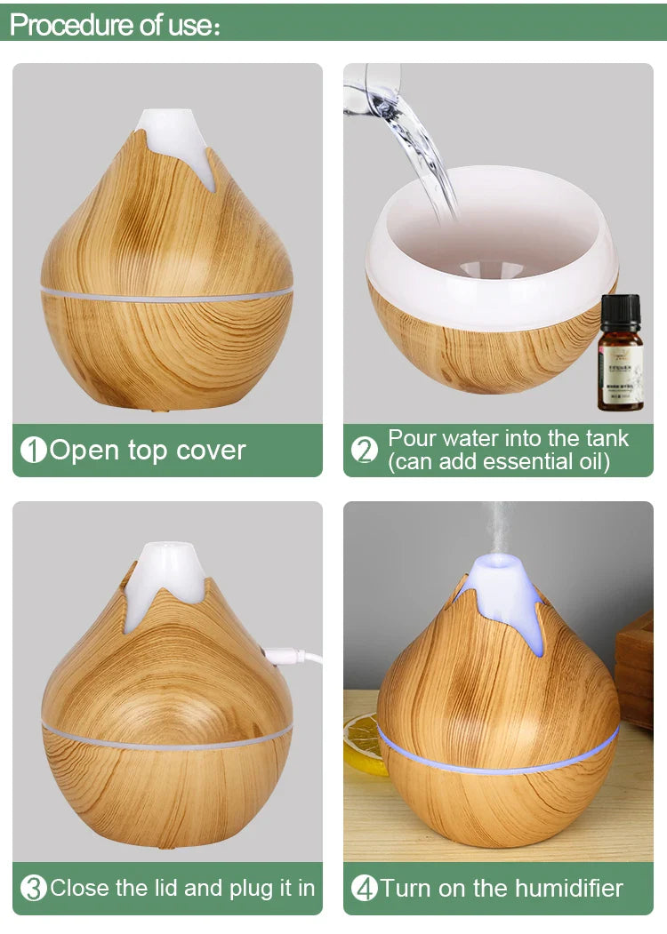 350ML USB aroma oil diffuser wood electric humidifier ultrasonic air humidifier mini aromatherapy LED light mist maker for home Lootquake LLC
