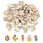 50pcs Easter Wooden Confetti Rabbit Carrot Eggs Kids Painting DIY Crafts Wood Slice 2025 Spring Easter Party Decoration For Home Lootquake LLC