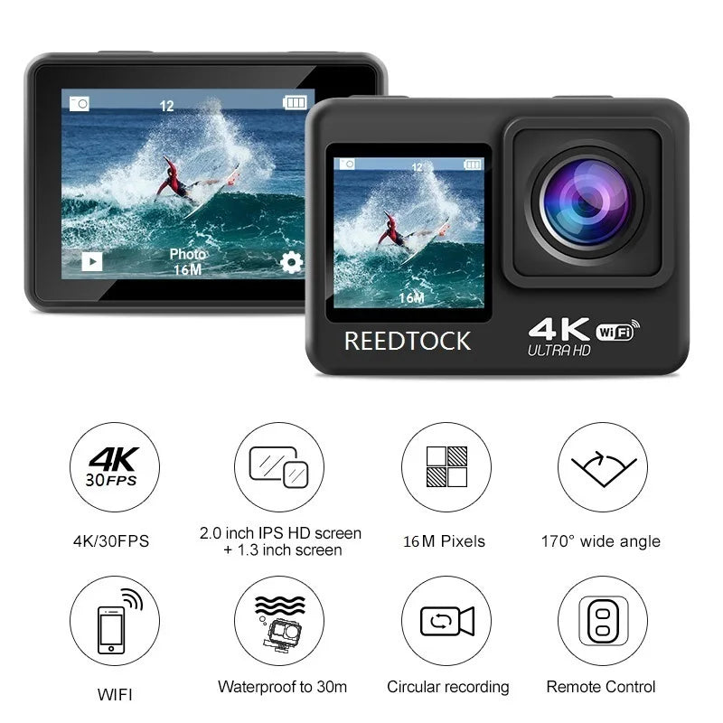 Action Camera 4K/30FPS with Dual Screens Underwater Waterproof Camera with Remote Control  WiFi Helmet Sports Video Recorder Lootquake LLC