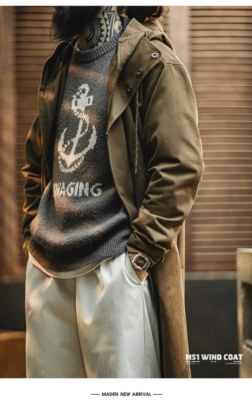 Maden Retro M51 Hooded Windbreaker Loose Fit Cotton Zipper Mid-length Jacket Versatile Solid Color Outerwear for Men's Autumn Lootquake LLC