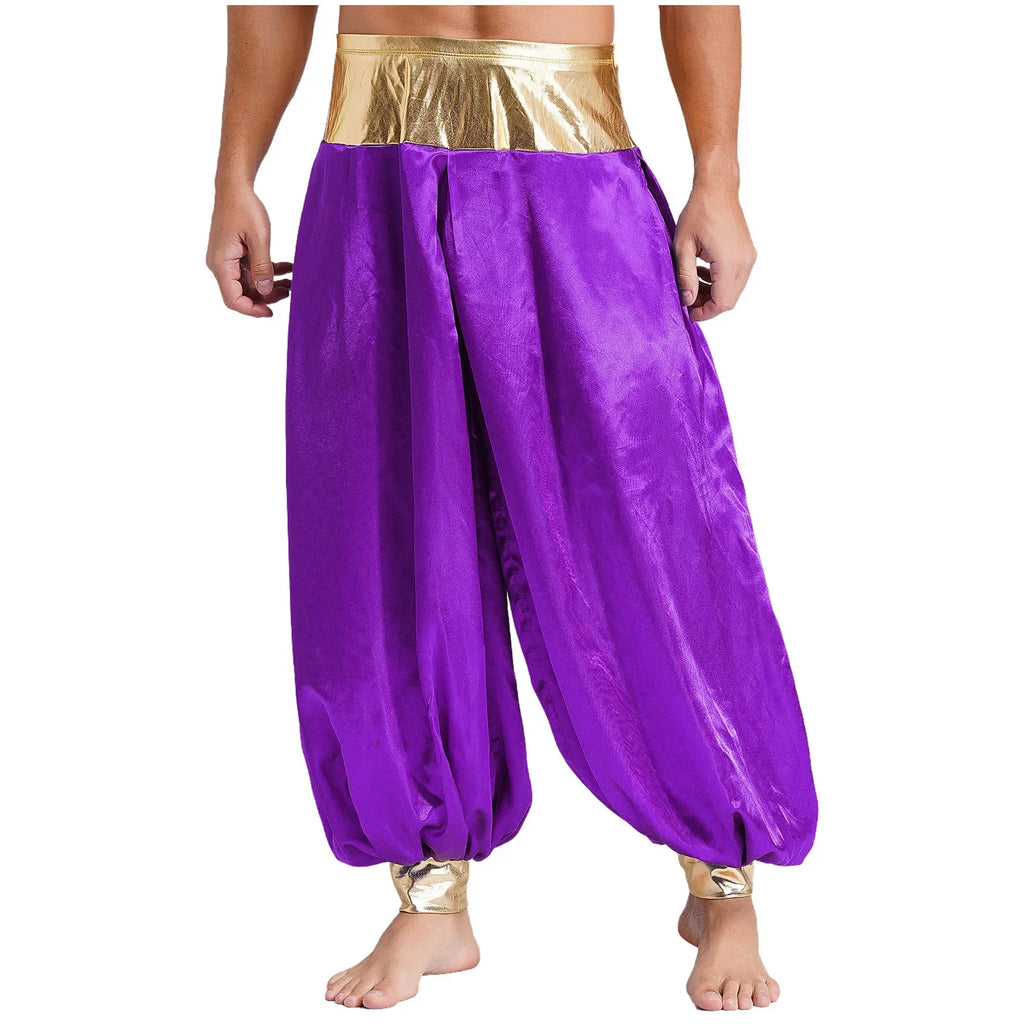 Halloween Men Arabian Indian Prince Cosplay Costume Stain Shiny Harem Trousers Arab Costume Carnival Dress Up Lantern Long Pants Lootquake LLC