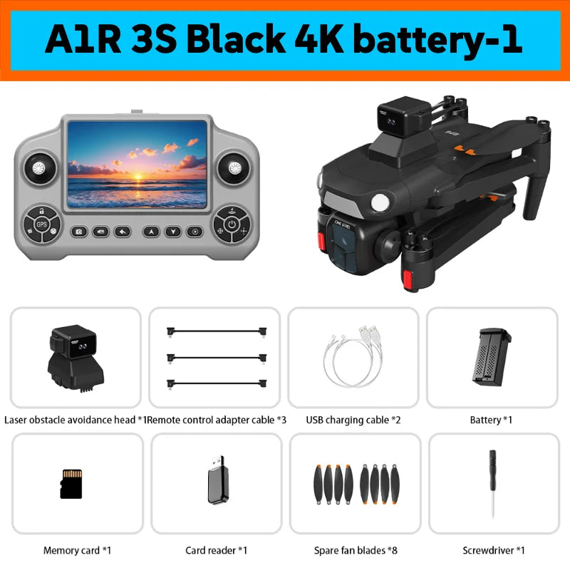 New A1R 3S GPS Drone 8K Professional Camera Aerial FPV Brush power Laser Obstacle with Large Screen Remote Control Folding RC