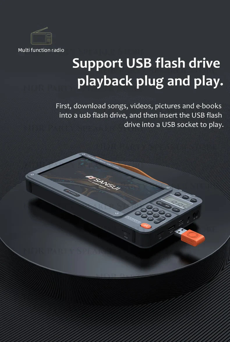 SANSUI Wireless Bluetooth Speakers Home Full-band Radio LED HD Video Player Portable MP4 Walkman Built-in Rechargeable Battery Lootquake LLC