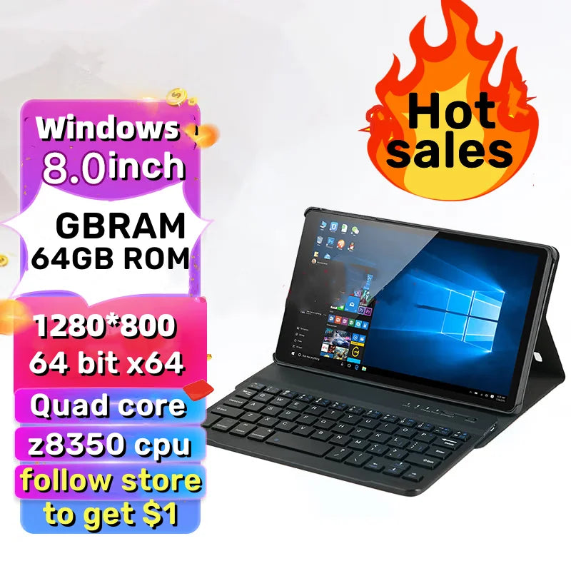 Big Sales 8 INCH 64 Bit x64 System Windows 10 Pocket Tablet PC 4GB /8GB RAM +64GB/128GB ROM AR3 Dual Cameras Quad Core Lootquake LLC