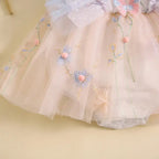 Pudcoco Baby Girl 2Piece Summer Set 3D Butterfly Flower Embroidery Fly Sleeve Mesh Romper Dress 3D Bow Headband Toddler Outfits