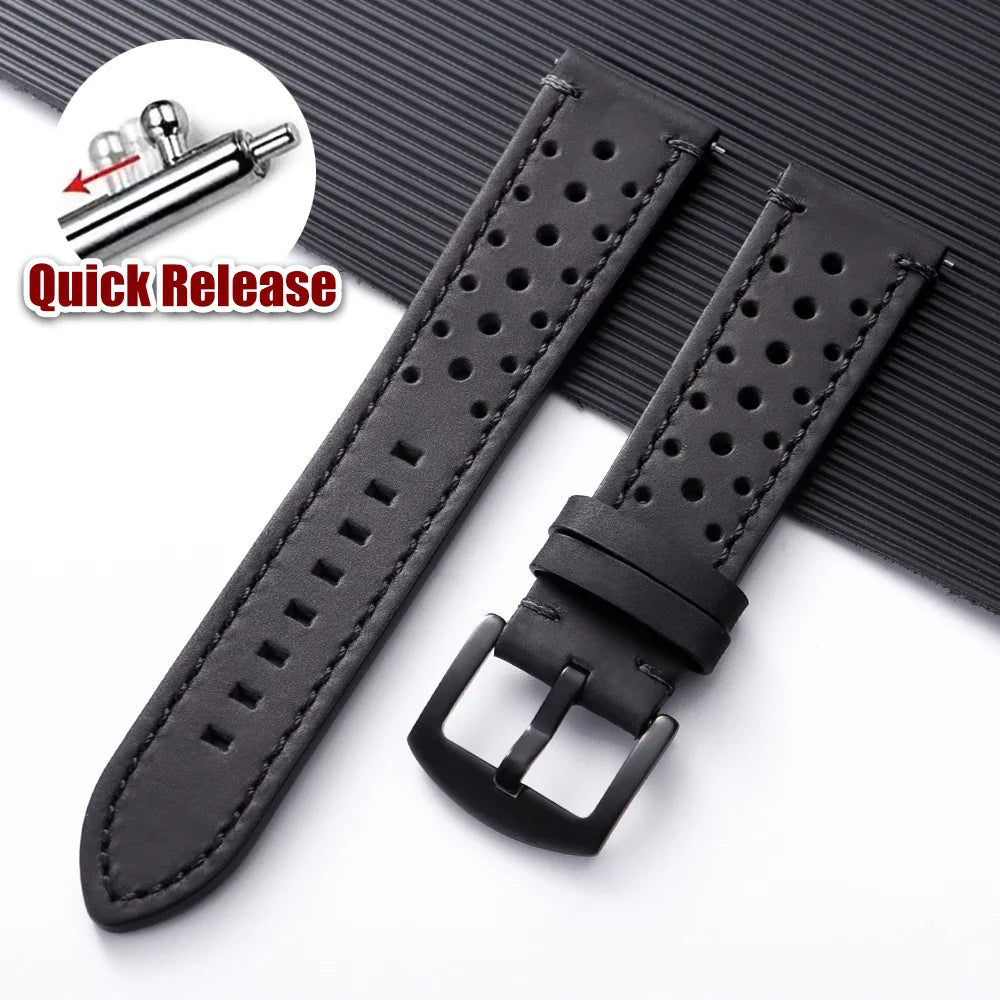 Polar Watch Band Quick Release Leather Strap Handmade Breathable Porous Cowhide