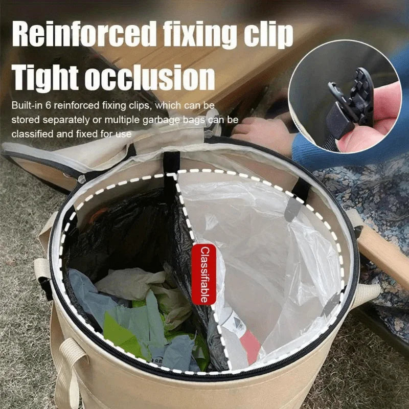 Outdoor Portable Foldable Trash Can with Lid Camping Picnic Garbage Bin Waste Storage Basket Yard Garden Garbage Bag Leaf Bag