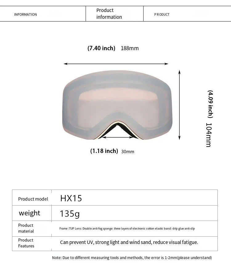 Ski Snowboard Goggles Women Men Skiing Eyewear Mask UV 400 Snow Double Anti-Fog Cylindrical - SJB-DIAMOND ELITES