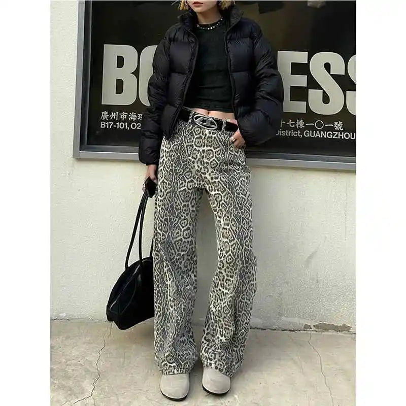 Vintage Leopard Print Jeans Women Spring Oversize Casual Hip Pop Wide Leg Trouser Trend High Waist Panther Denim Pants Ladies Lootquake LLC