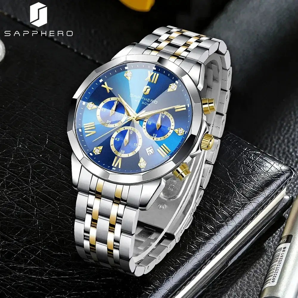 SAPPHERO Men Watch Diamond Mirror Luxury Waterproof Watch 2025 New Quartz Watch Diamond Dial Clock Gift Wristwatch Reloj Hombr