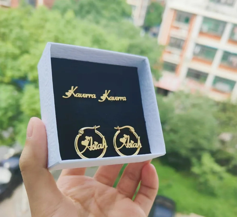 DUOYING Custom Nameplate Set Full Zircon Neckalce Bling Earrings Personalized Mini Hoop Stainless Steel For Kids Jewelry Lootquake LLC