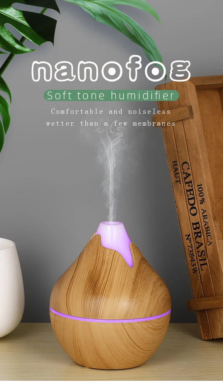 350ML USB aroma oil diffuser wood electric humidifier ultrasonic air humidifier mini aromatherapy LED light mist maker for home Lootquake LLC