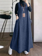 Summer Muslim Long Dress Abaya ZANZEA Women Vintage Sleeveless Denim Blue Maxi Vestidos Dubai Robe Casual Loose Ramadan Sundress