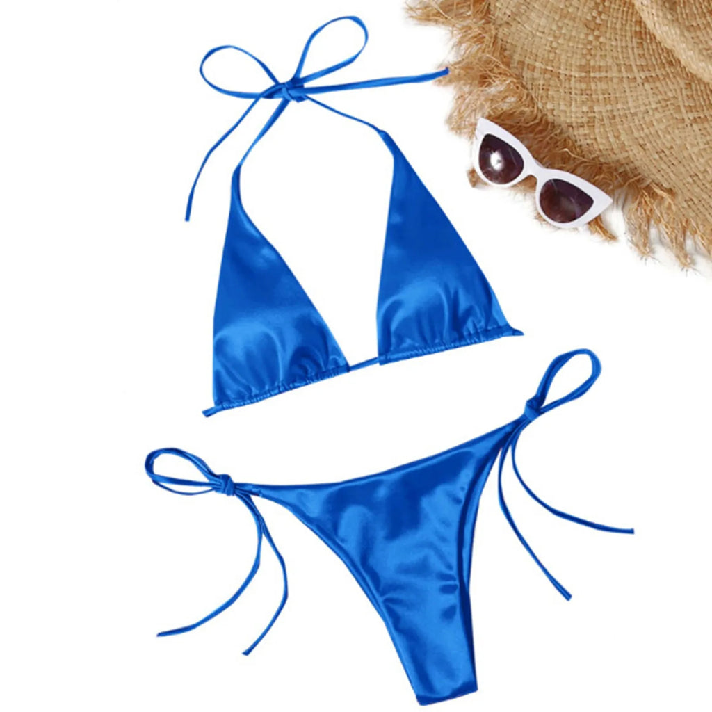 ShimmerWave: Luxe Satin Brazilian Bikini Set THRIXINE