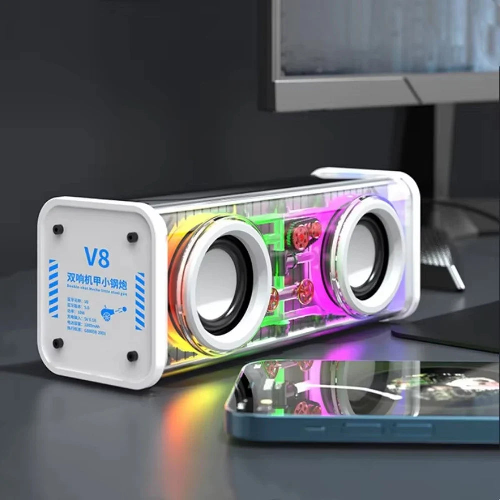 Bluetooth 5.0 Dual Speakers Wireless RGB1800mAh Transparent Mecha Speakers  Light Effect Loudspeaker Bass Subwoofer Mini Speaker Lootquake LLC