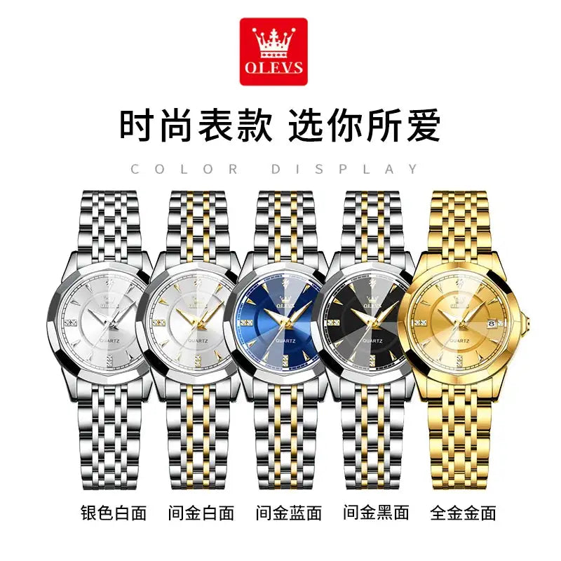 OLEVS Original Brand Elegant Women's Watches Waterproof Luminous Quartz Watch for Lady Necklace Bracelet Gift Box Set Calendar
