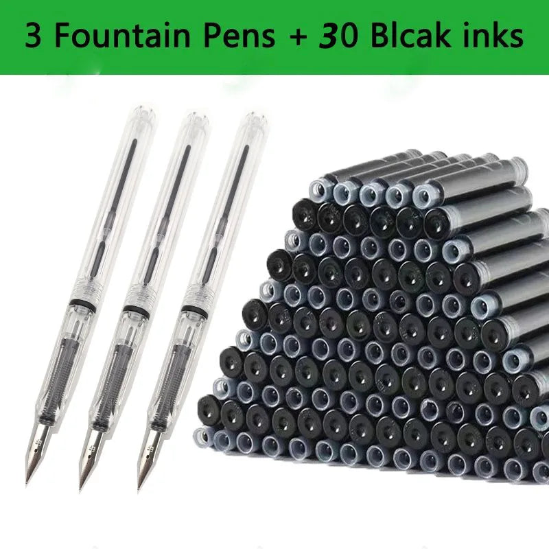 33 Pcs Kawaii Fountain Pen Replaceable Ink Set Black/Blue/Red ink EF 0.38mm School Pens Office Supplies Stationery for Writing Lootquake LLC