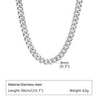 VNOX Cuban Chain Necklace - Stainless Steel 5/6/8mm - Unisex Waterproo