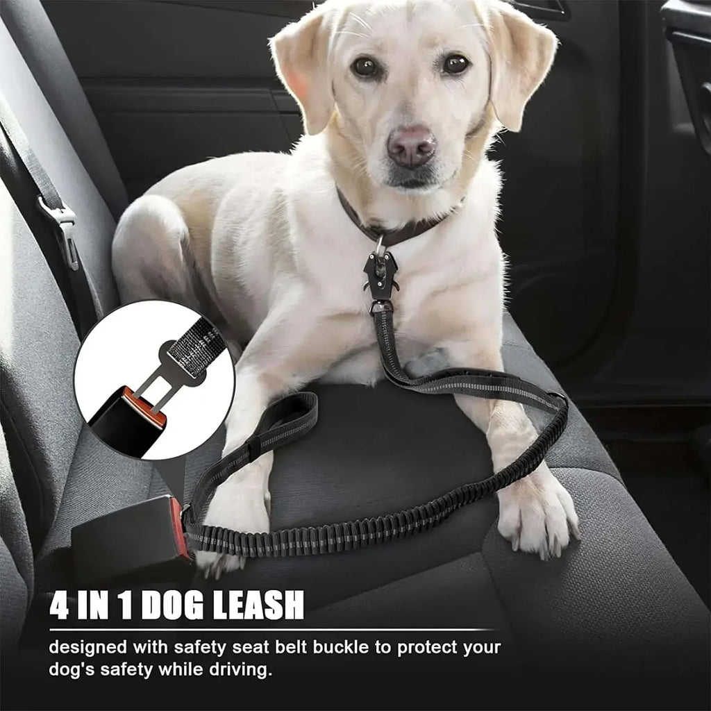 Reflective Tactical Bungee Dog Leash with Seatbelt